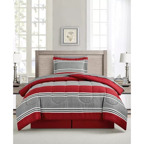 Sunham Aiden 8 Piece Comforter Set King Striped Blue MSRP $100 - Picture 7 of 7